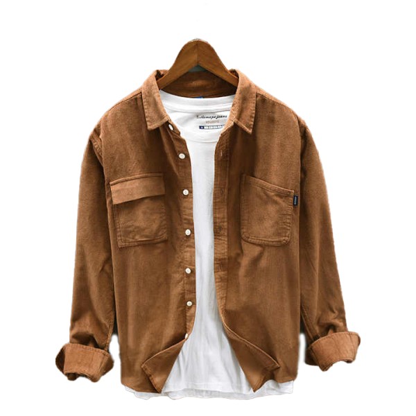 Men's Long-Sleeved Casual Shirt Mens 100% Polyester Corduroy Shirt