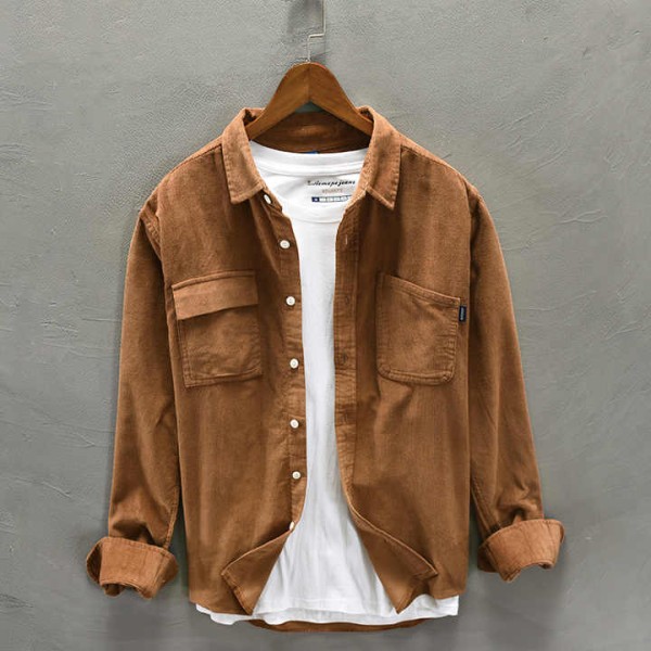 Men's Long-Sleeved Casual Shirt Mens 100% Polyester Corduroy Shirt