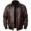 Brown Motorcycle Style Vintage Look Zipper Closure Pockets Casual Outerwear Coat