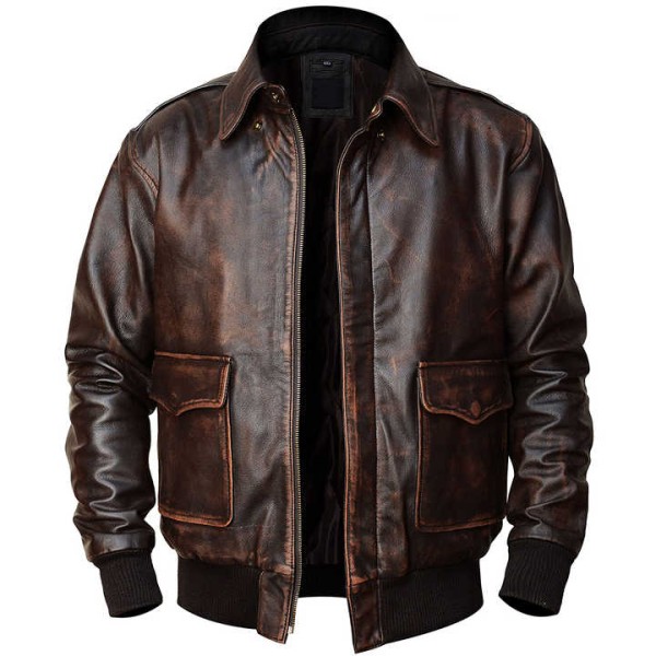Brown Motorcycle Style Vintage Look Zipper Closure Pockets Casual Outerwear Coat