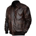 Brown Motorcycle Style Vintage Look Zipper Closure Pockets Casual Outerwear Coat