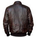 Brown Motorcycle Style Vintage Look Zipper Closure Pockets Casual Outerwear Coat