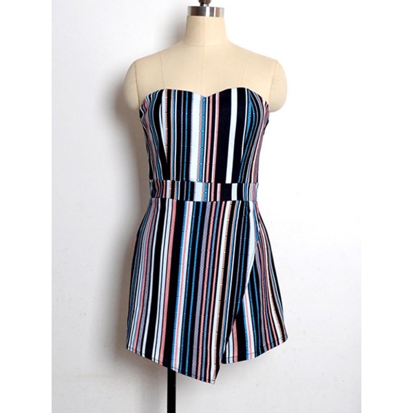 Sheath Stripe Asymmetric Thin Rompers