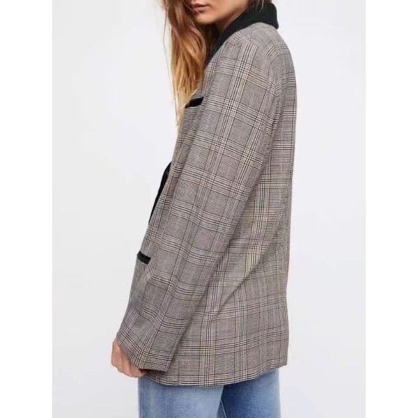 Lapel Button Loose Color Block Blazer