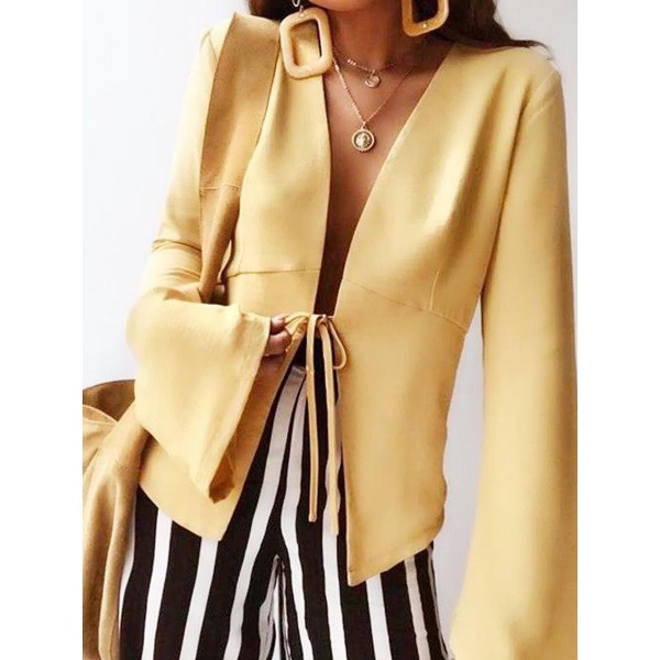 Lace-Up Plain Simple Long Sleeve Women's Blazer