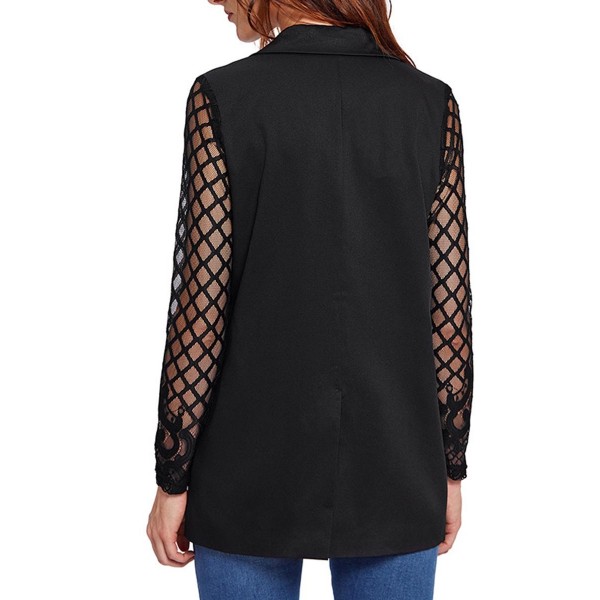 Thin Patchwork See-Through Sleeve Lace-Up Women's Blazer