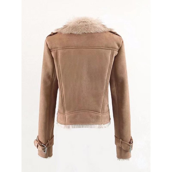 Zipper Lapel Flocking Slim Thicken Women's Jacket