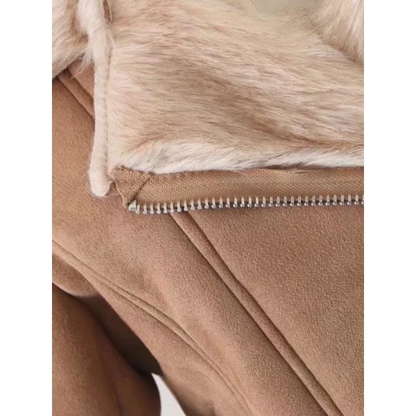 Zipper Lapel Flocking Slim Thicken Women's Jacket