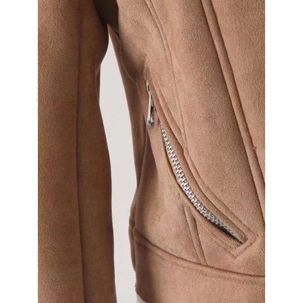 Zipper Lapel Flocking Slim Thicken Women's Jacket