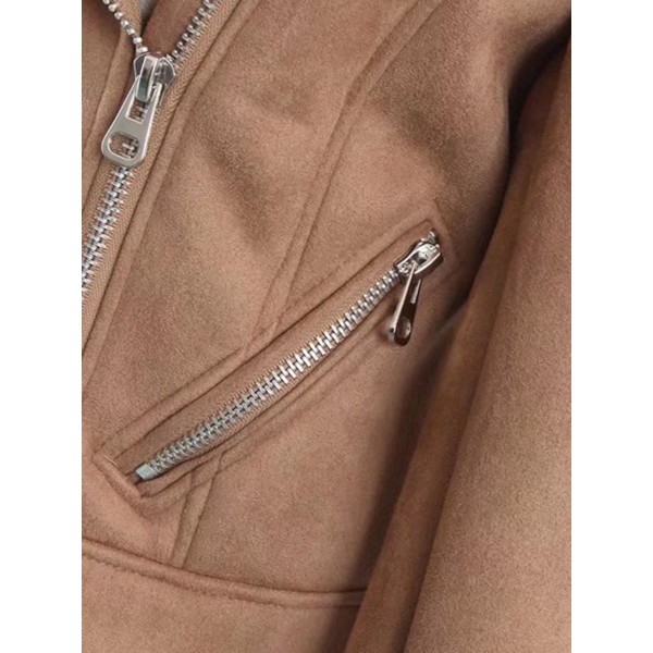 Zipper Lapel Flocking Slim Thicken Women's Jacket