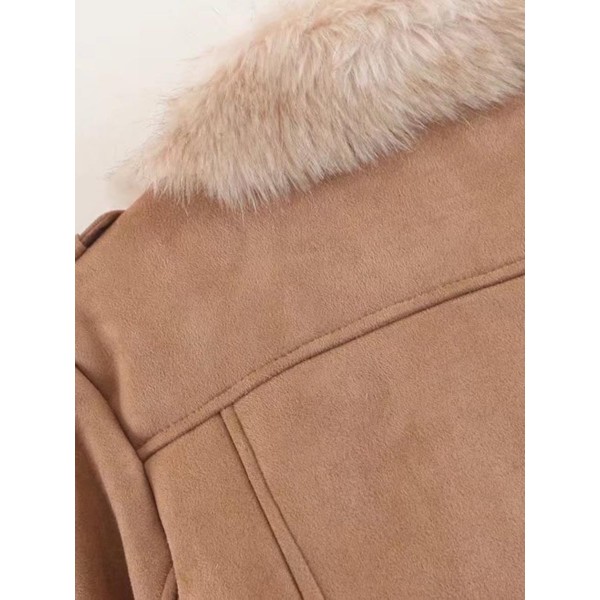 Zipper Lapel Flocking Slim Thicken Women's Jacket