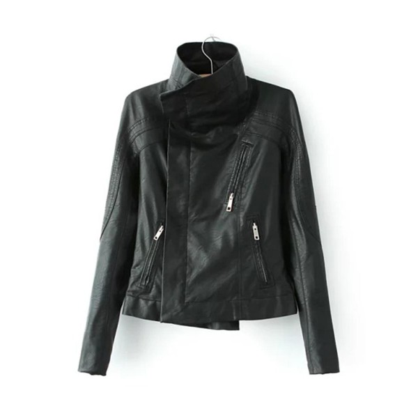 Zipper Plain Asymmetric Women's PU Jacket