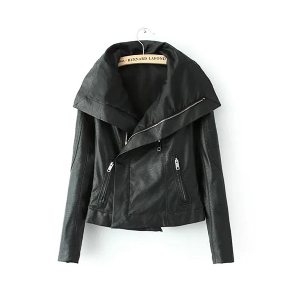 Zipper Plain Asymmetric Women's PU Jacket