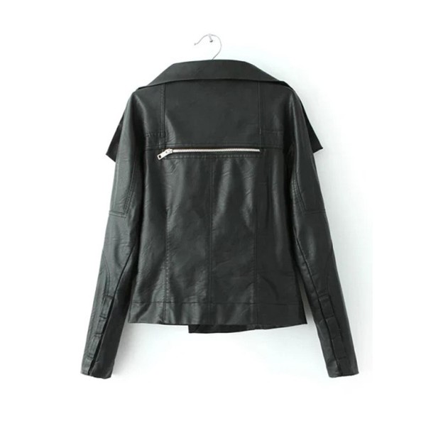 Zipper Plain Asymmetric Women's PU Jacket