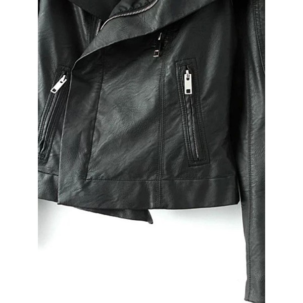 Zipper Plain Asymmetric Women's PU Jacket