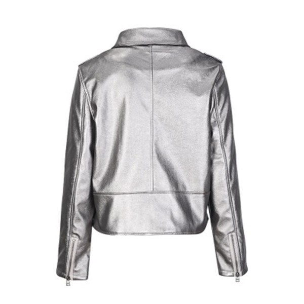 Short Silky Zipper Lapel Cool Women's Jacket