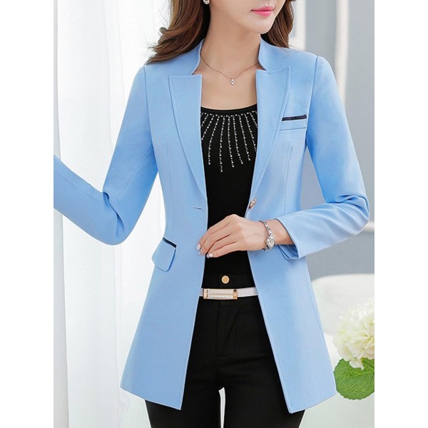 Button Slim Elegant Lapel Women's Blazer