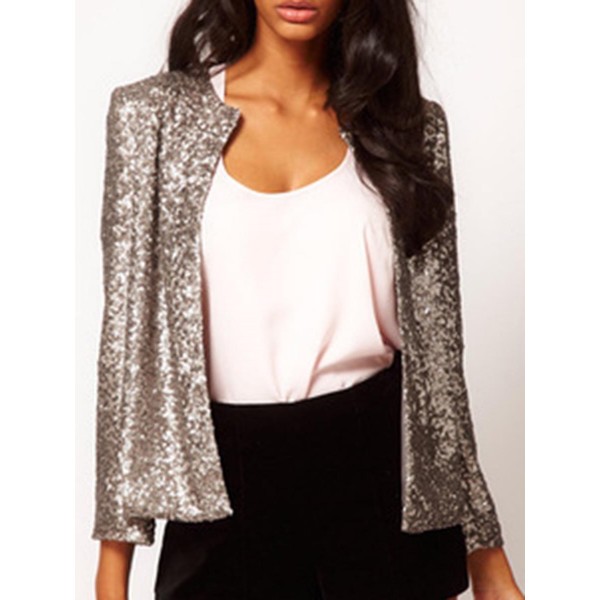 Sequins Wrapped Round Neck Women's Blazer