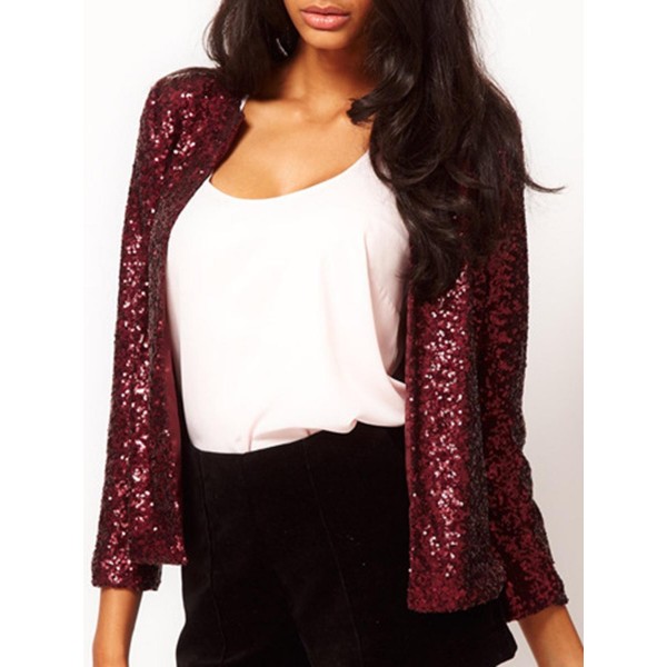 Sequins Wrapped Round Neck Women's Blazer