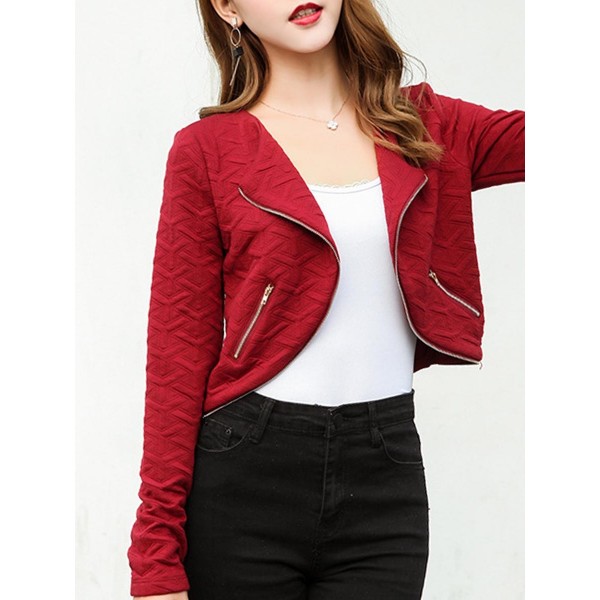 Zipper Lapel Pocket Short Women's Blazer