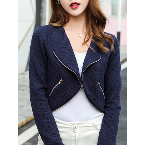 Zipper Lapel Pocket Short Women's Blazer