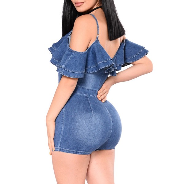 Sheath Falbala Strap Off The Shoulder Women's Denim Rompers