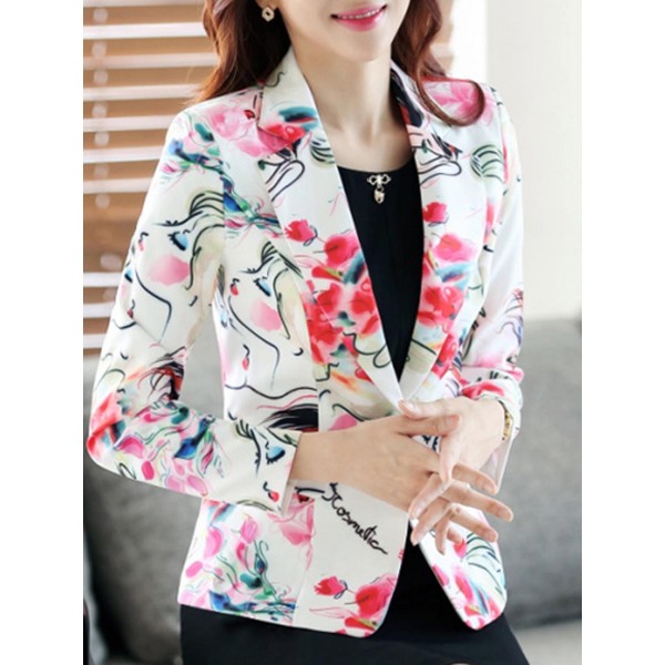 Print Lapel Slim Button Women's Blazer