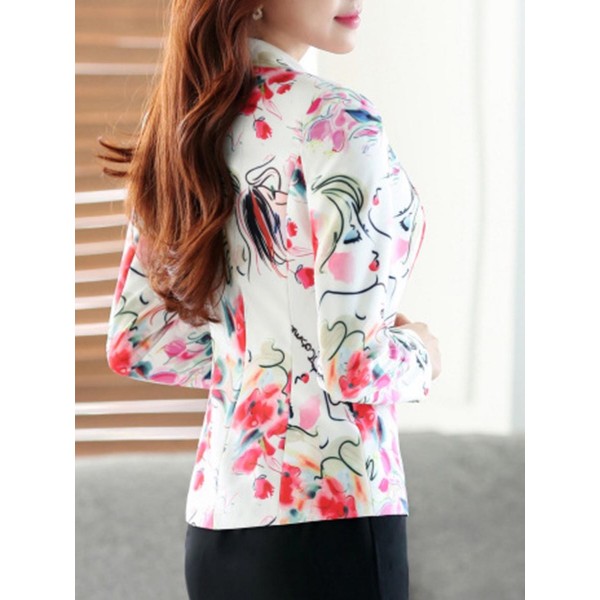 Print Lapel Slim Button Women's Blazer