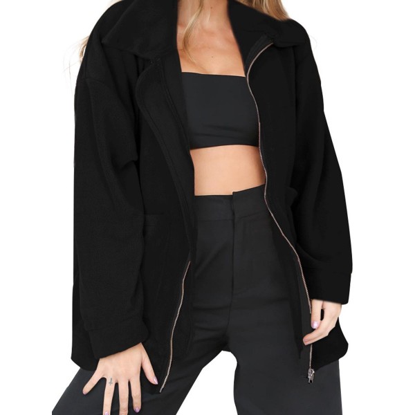 Zipper Loose Long Sleeve Lapel Women's Jacket