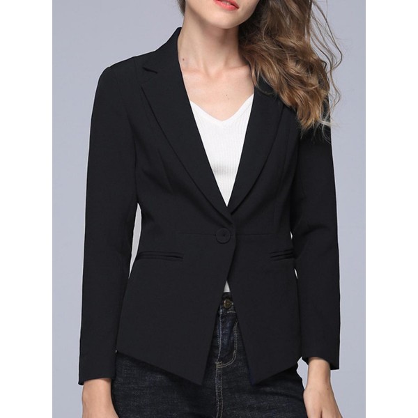 Button Plain Slim Lapel Women's Blazer