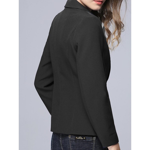 Button Plain Slim Lapel Women's Blazer