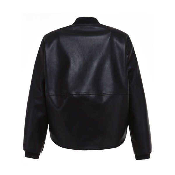 Plain Stand Collar Women's PU Jacket