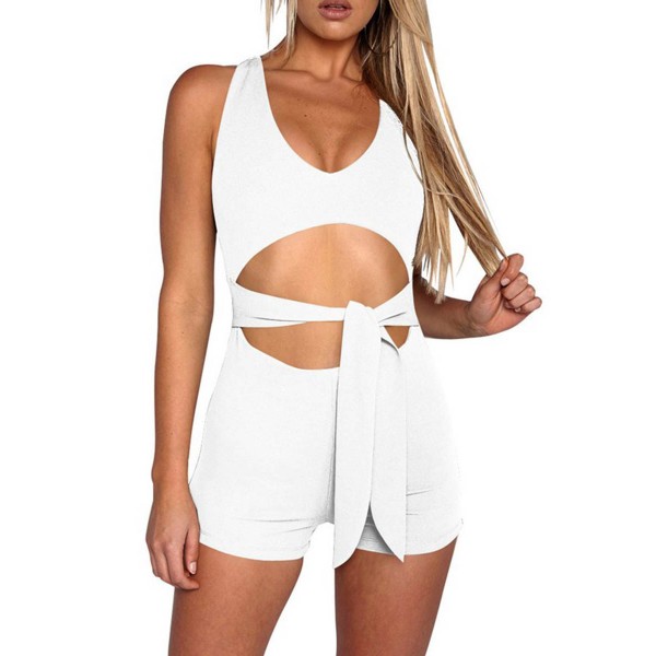 O-Neck Sleeveless Hollowout Lace Up Rompers