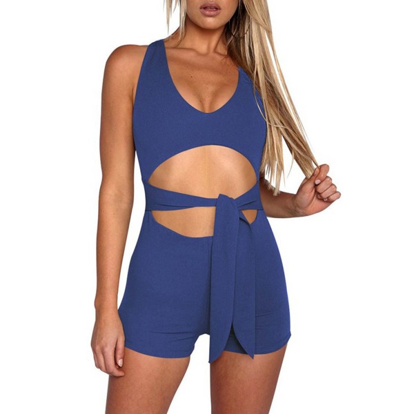 O-Neck Sleeveless Hollowout Lace Up Rompers