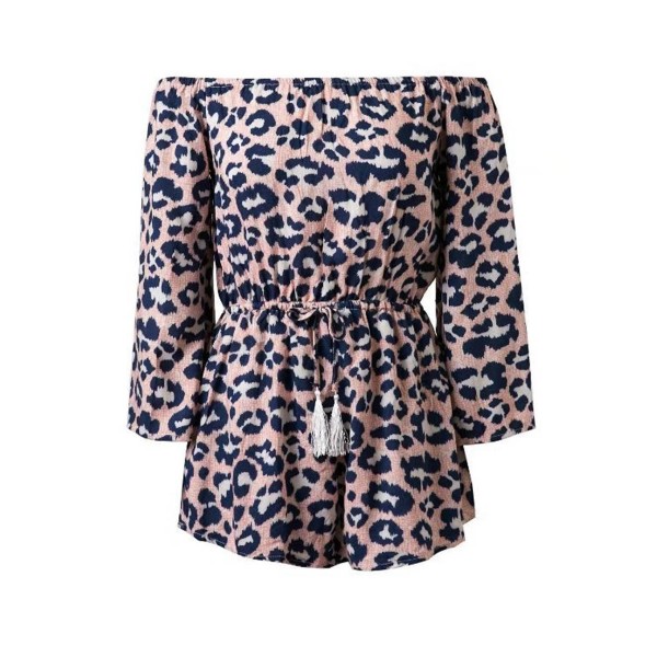 Slash Neck Leopard Blouson Women's Rompers