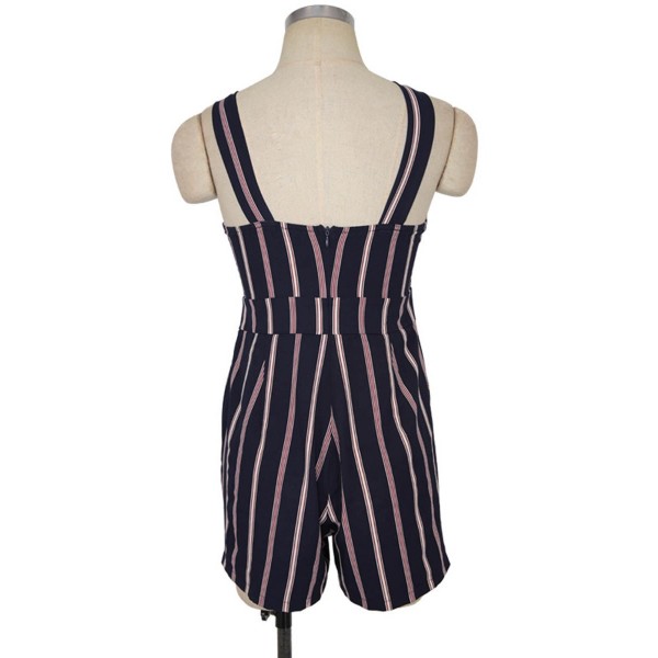 Stripe Pocket Halter Women's Rompers