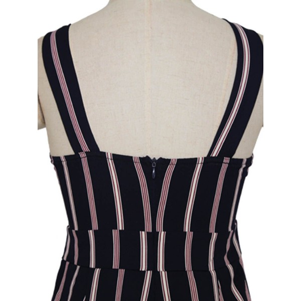 Stripe Pocket Halter Women's Rompers