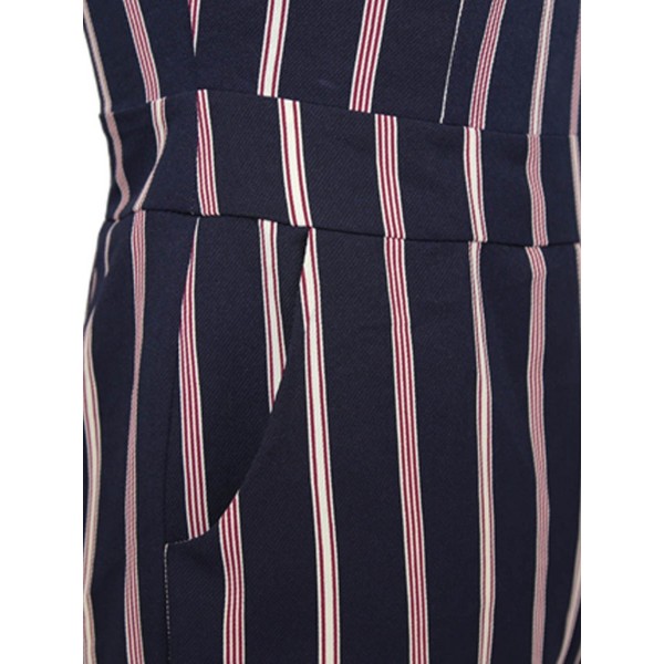 Stripe Pocket Halter Women's Rompers