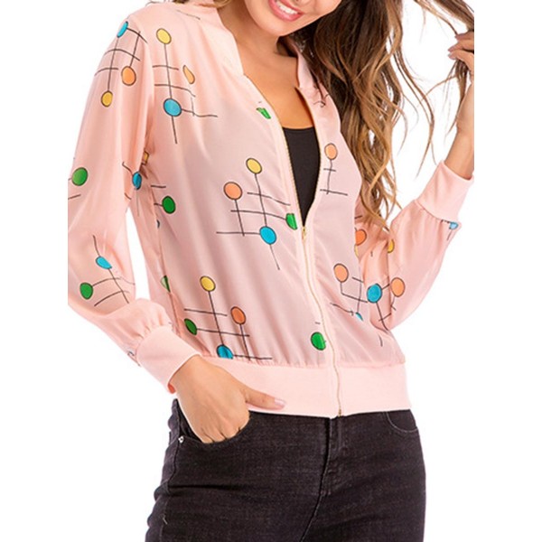 Thin Candy Pattern Print Zipper Women's Jacket