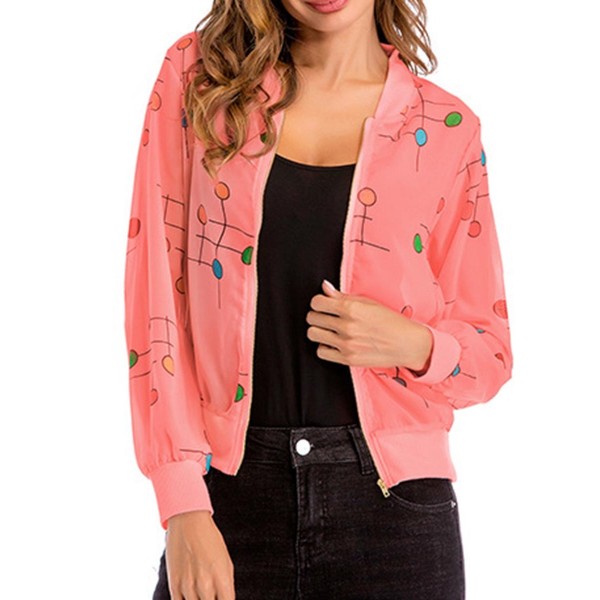 Thin Candy Pattern Print Zipper Women's Jacket