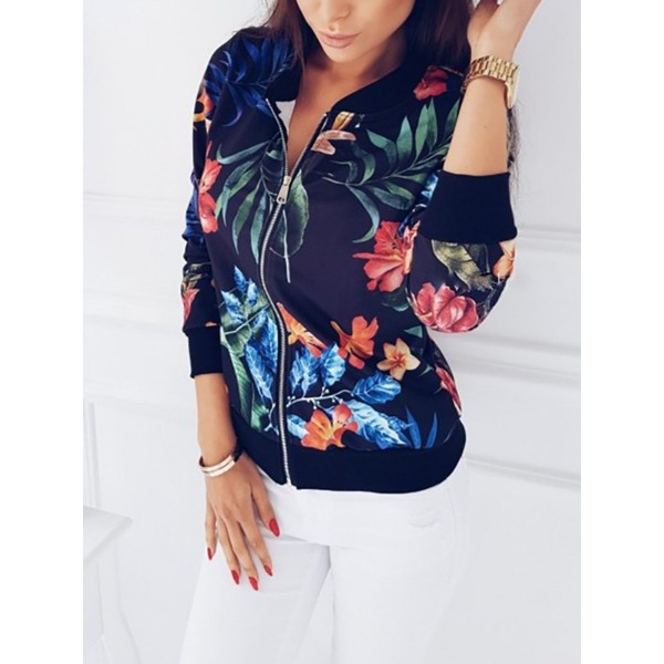 Zipper Floral Print Women's Jacket