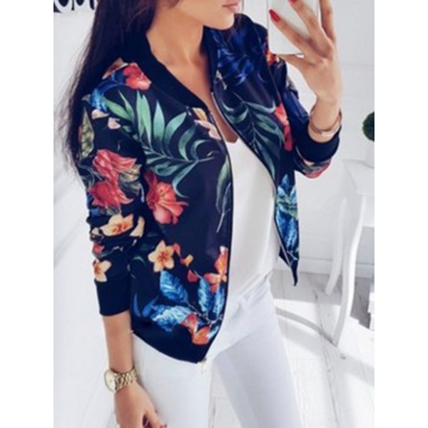 Zipper Floral Print Women's Jacket