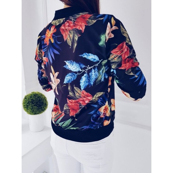 Zipper Floral Print Women's Jacket