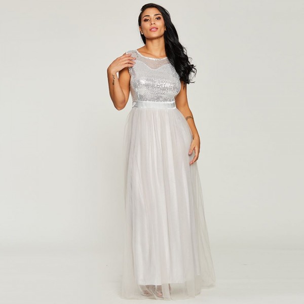 Sleeveless Chiffon Paillette Maxi Dress