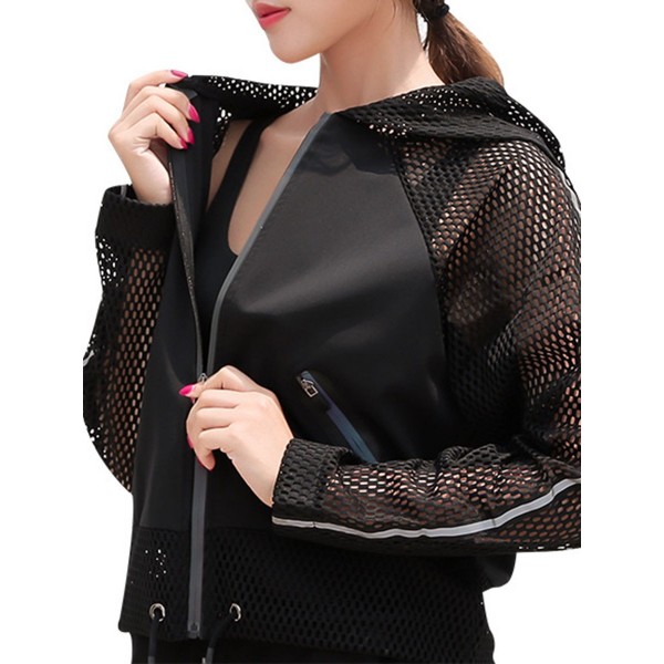 Zipper Plain Eyelet Women's Jacket