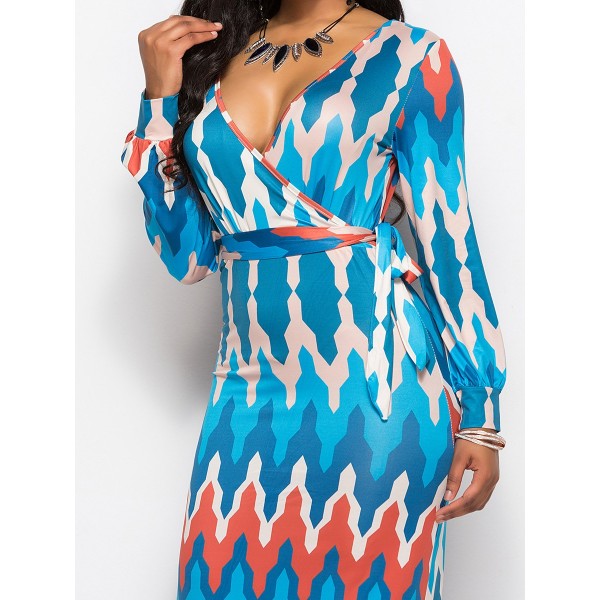 Color Block Geometric V-Neck Women's Maxi Dress