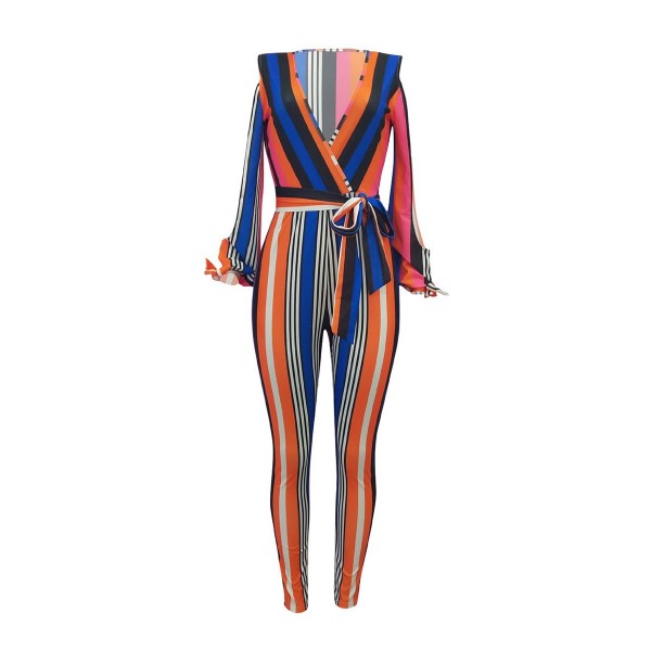 Stripe Lace-up Women's Jumpsuits