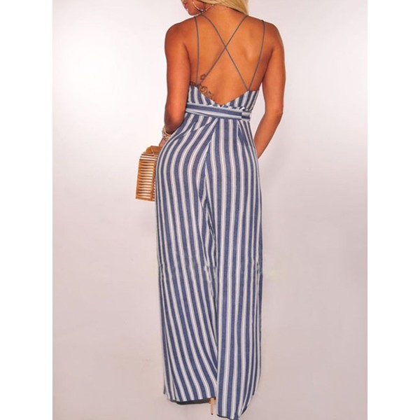 Women's Chic Off Shoulder Striped Jumpsuits