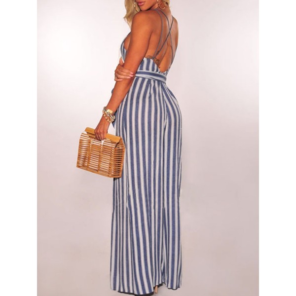 Women's Chic Off Shoulder Striped Jumpsuits