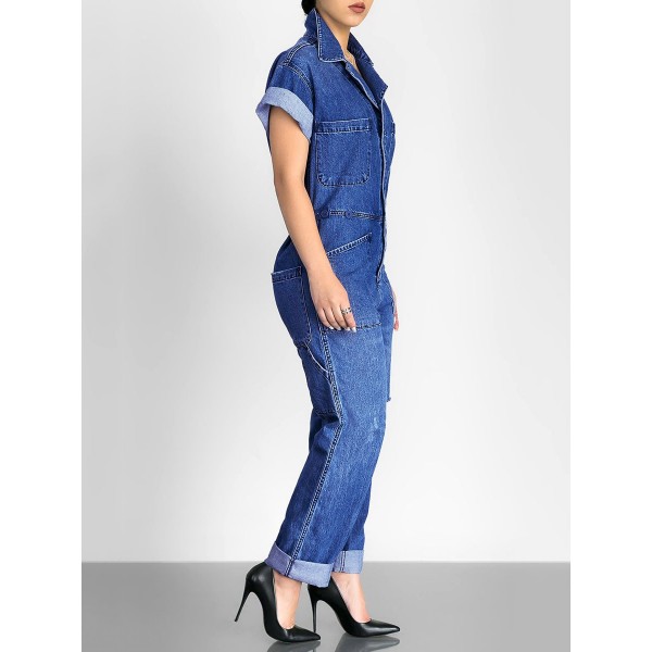 Loose Worn Hole Denim Women's Jumpsuits